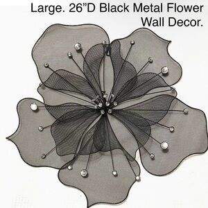 26”D Large Black Metal Flower Jewels Wall Decor Art